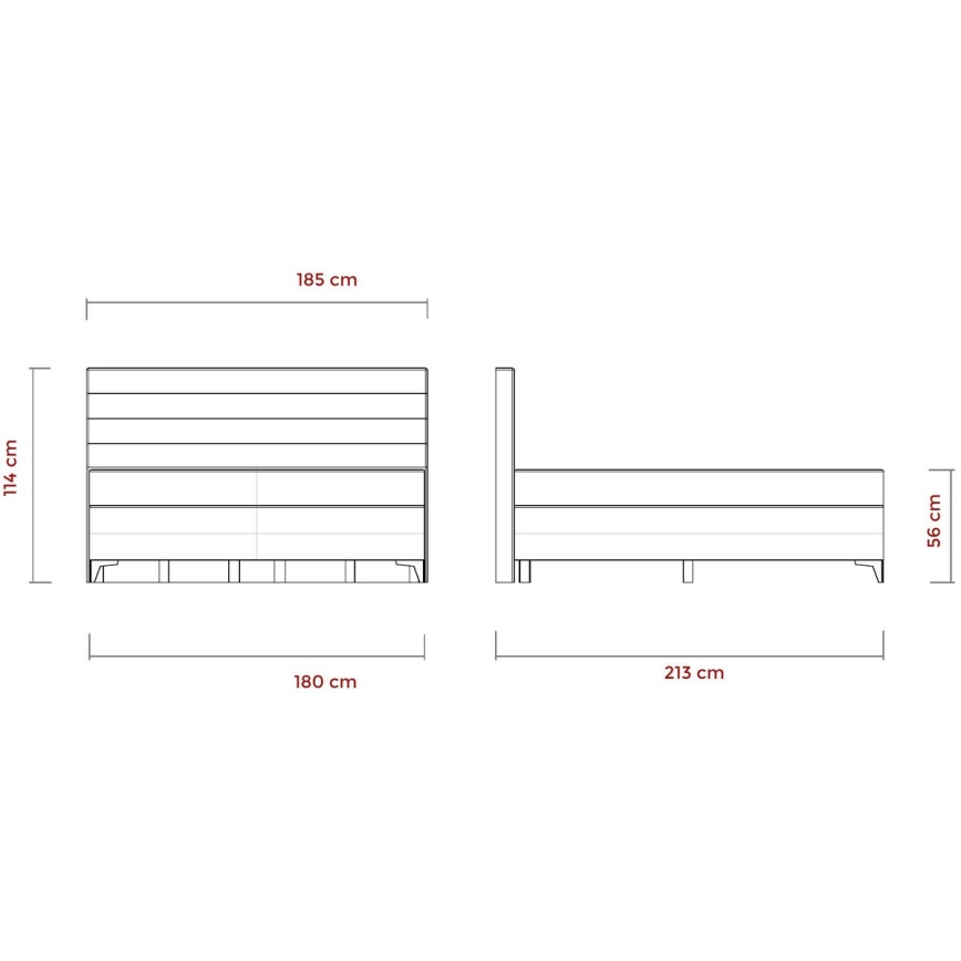Gestoffeerd bed met matrassen en topper MILA 180x200 cm grijs