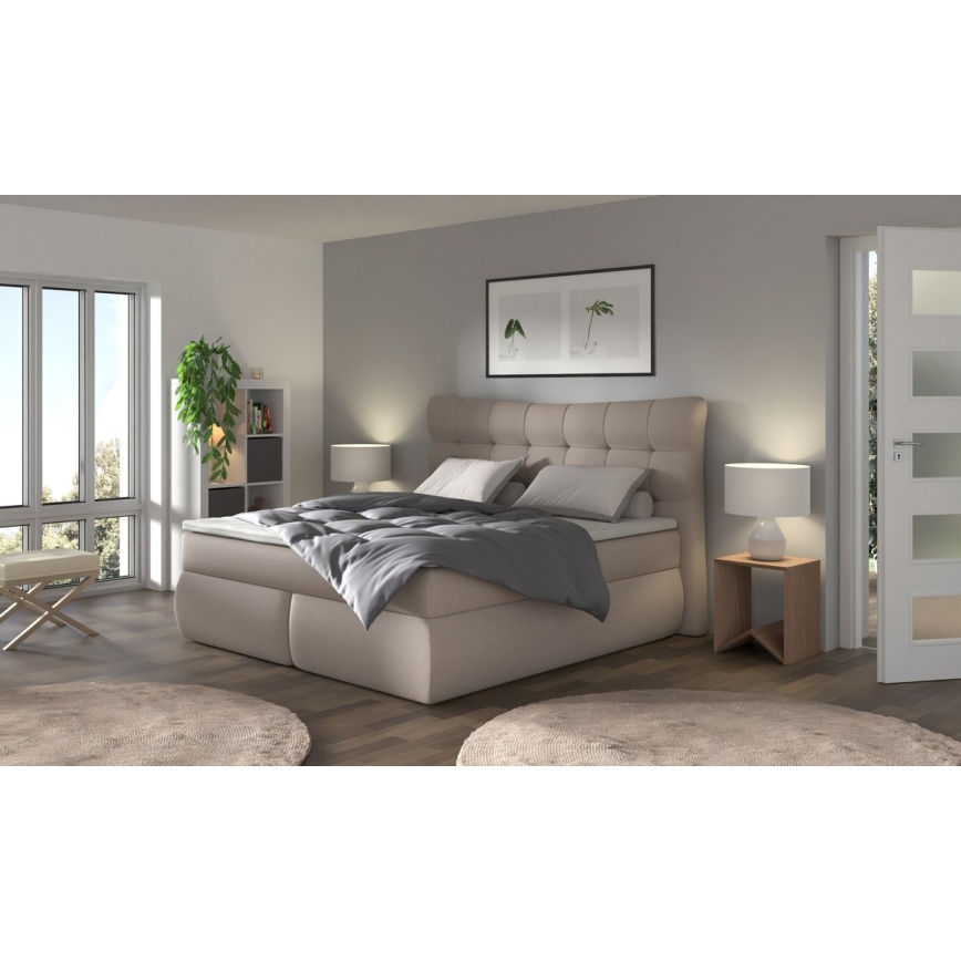 Gestoffeerd bed met matrassen en topper SOFIA 180x200 cm beige