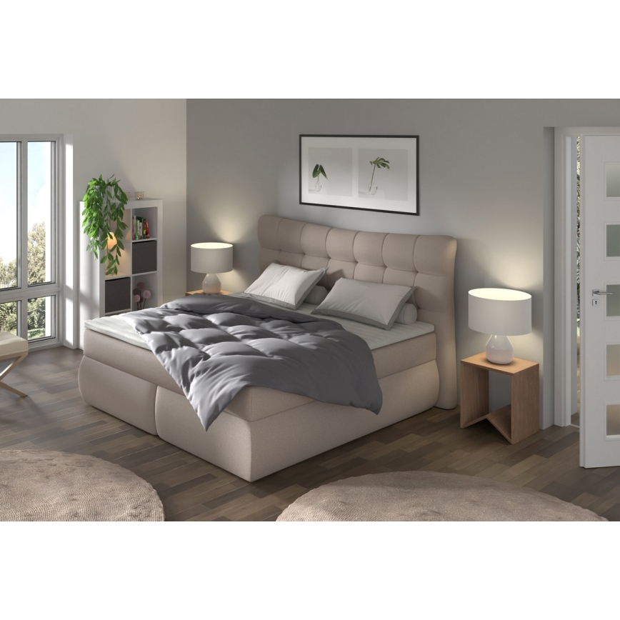 Gestoffeerd bed met matrassen en topper SOFIA 180x200 cm beige
