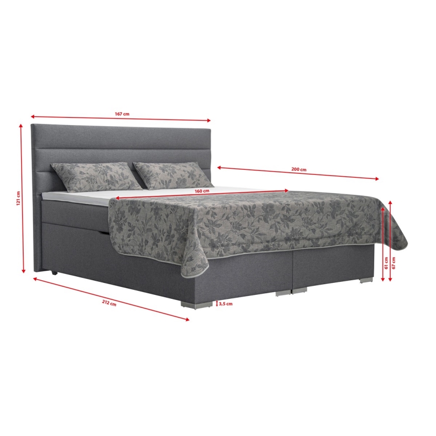 Gestoffeerd bed met opbergruimte en matrassen met topper NEW BOLERO 160x200 cm grijs