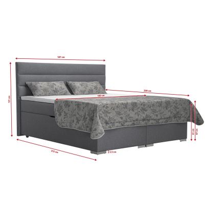 Gestoffeerd bed NEW BOLERO 180x200 cm met opbergruimte en matrassen met topper, grijs