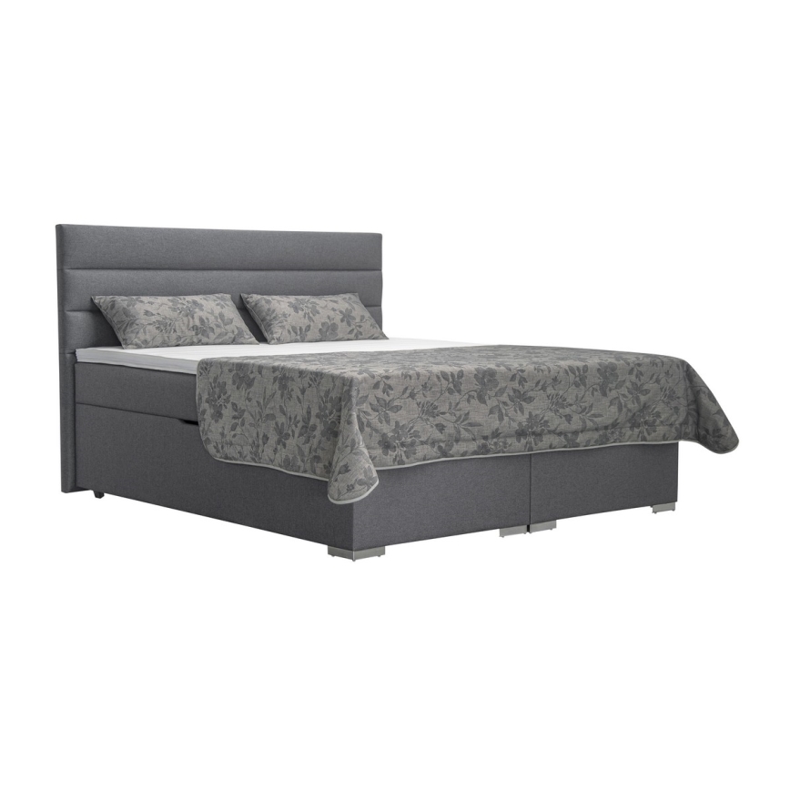 Gestoffeerd bed met opbergruimte en matrassen inclusief topper NEW BOLERO 160x200 cm grijs
