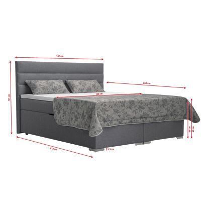 Gestoffeerd bed met opbergruimte en matrassen inclusief topper NEW BOLERO 160x200 cm grijs