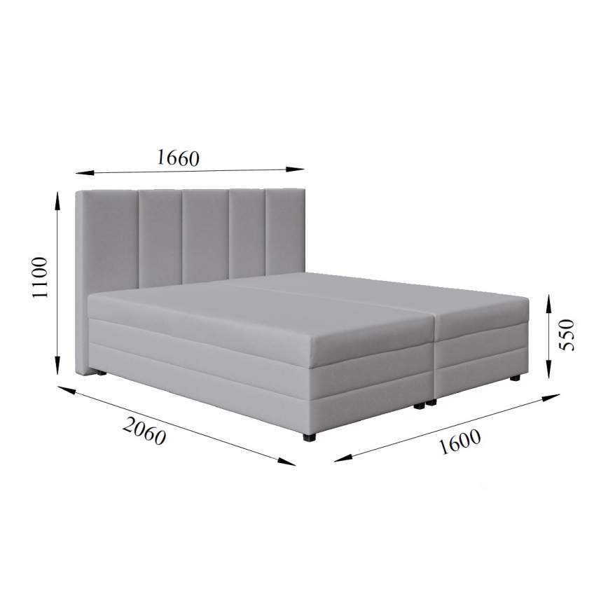 Gestoffeerd bed met springmatras en opslagruimte ISABEL 160x200 lichtgrijs