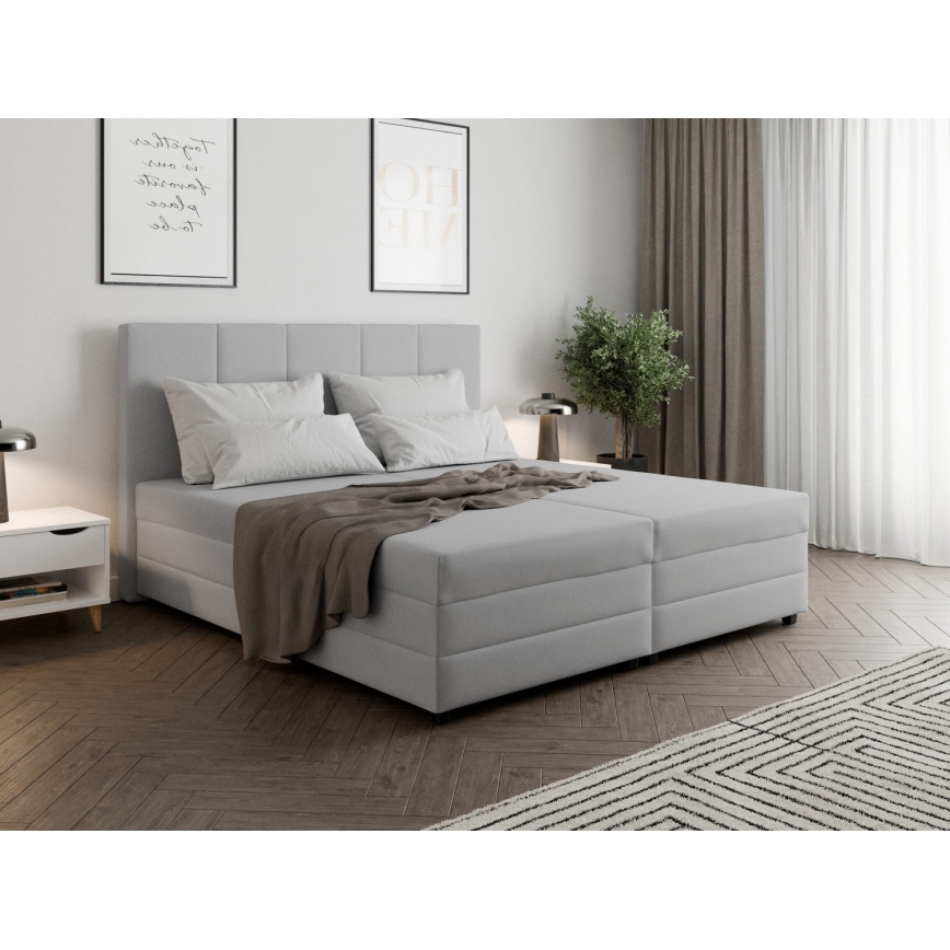 Gestoffeerd bed met springmatras en opslagruimte ISABEL 180x200 lichtgrijs