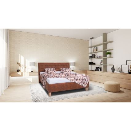 Gestoffeerd bed VIOLET 180x200 cm met matras en ruime opbergruimte, cognacbruin