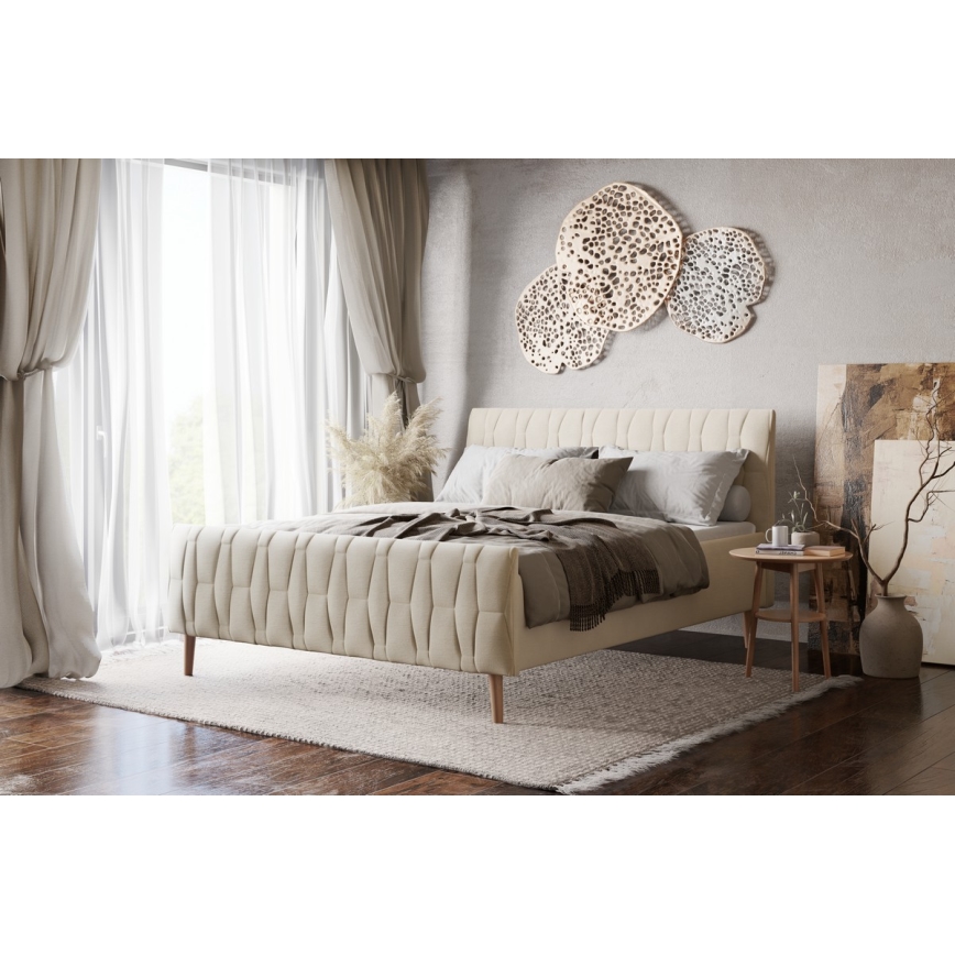 Gestoffeerd bed zonder matras FLORA 160x200 cm beige
