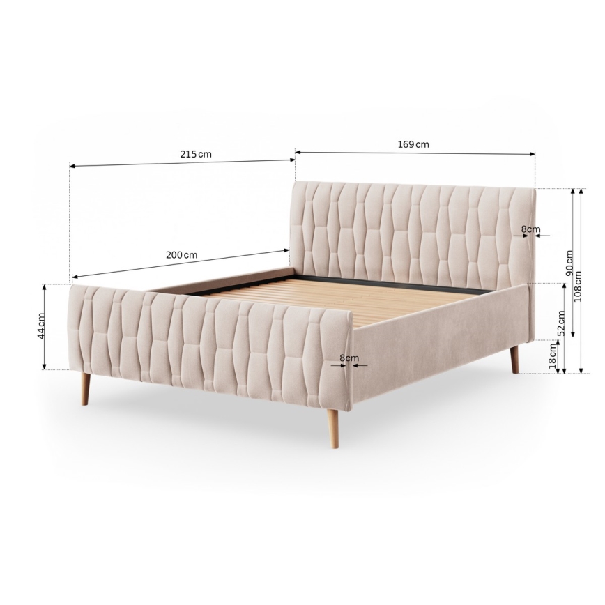 Gestoffeerd bed zonder matras FLORA 160x200 cm beige