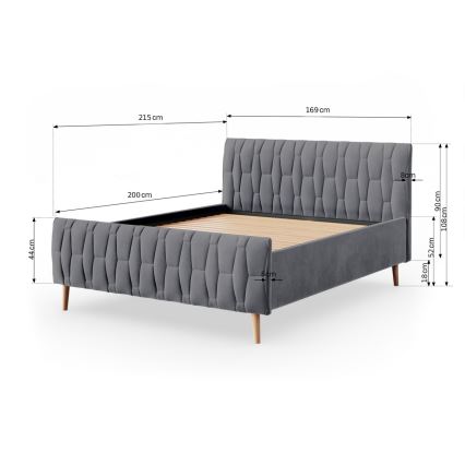 Gestoffeerd bed zonder matras FLORA 180x200 cm grijs
