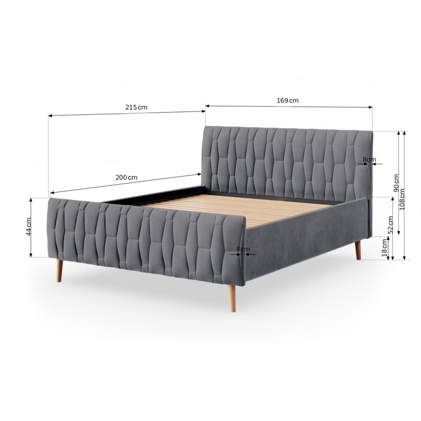 Gestoffeerd bed zonder matras FLORA 180x200 cm grijs