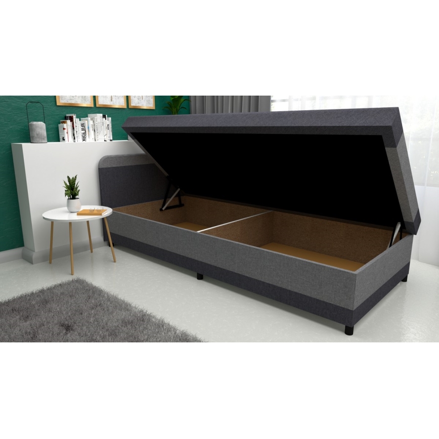 Gestoffeerde slaapbank met opbergruimte TALI 80x202 grijs/antraciet