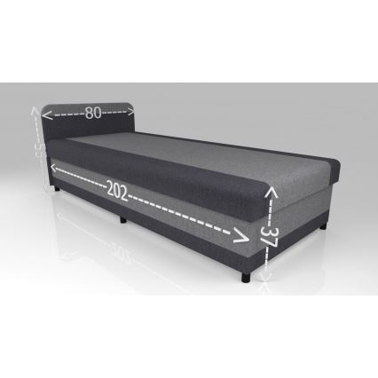 Gestoffeerde slaapbank met opbergruimte TALI 80x202 grijs/antraciet