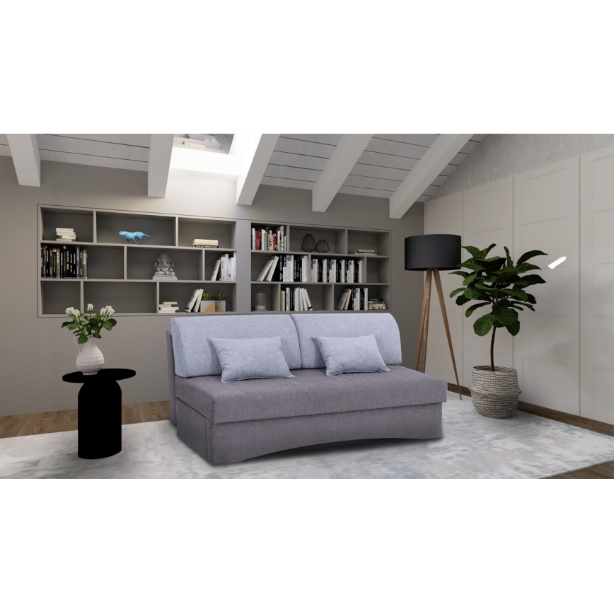 Gestoffeerde uitklapbare driezitsbank, geschikt voor dagelijks slaapgebruik, zonder armleuningen — PAUL, grijs