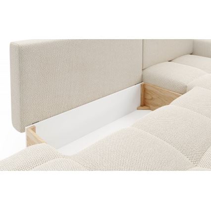 Uitklapbare gestoffeerde L-hoekbank met opbergruimte ALMADA, rechts, lichtbeige