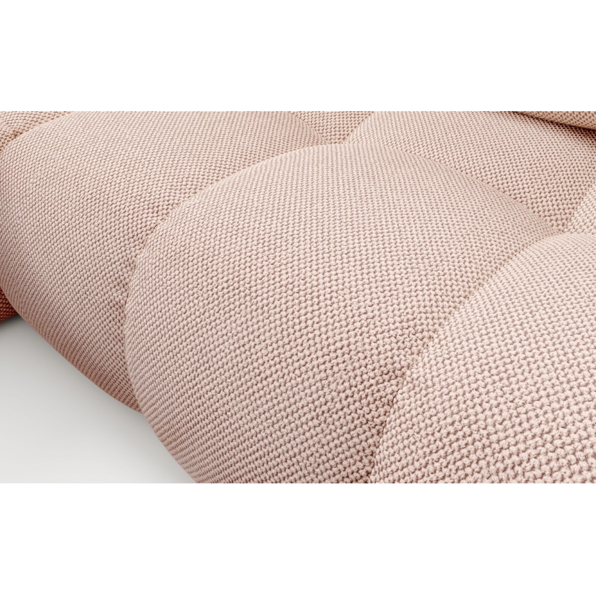 Uitklapbare gestoffeerde hoekbank in L-vorm met opbergruimte ALMADA links roze