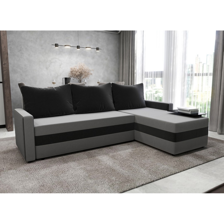 Gestoffeerde, omkeerbare L-hoekbank met slaapfunctie BRISTOL grijs/zwart