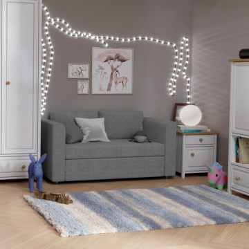 Gestoffeerde tweezits slaapbank met armleuningen LAYLA, grijs