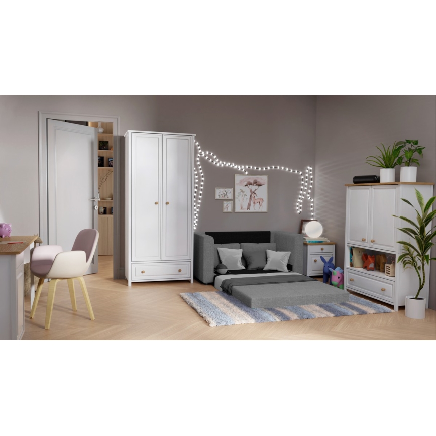 Gestoffeerde tweezits slaapbank met armleuningen LAYLA, grijs