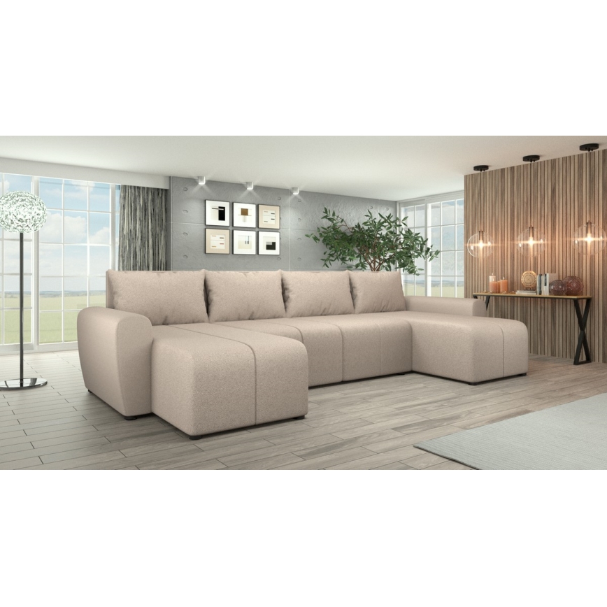 Gestoffeerde, universeel opvouwbare U-vormige loungeset NEWPORT beige