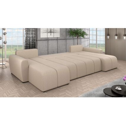Gestoffeerde, universeel opvouwbare U-vormige loungeset NEWPORT beige