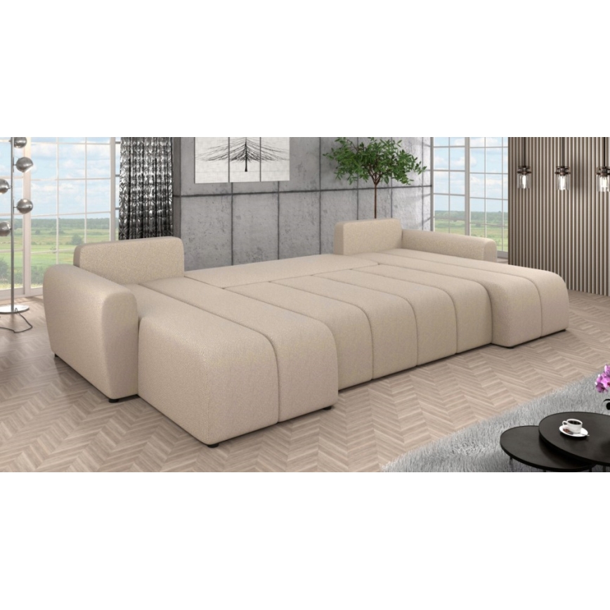 Gestoffeerde, universeel opvouwbare U-vormige loungeset NEWPORT beige