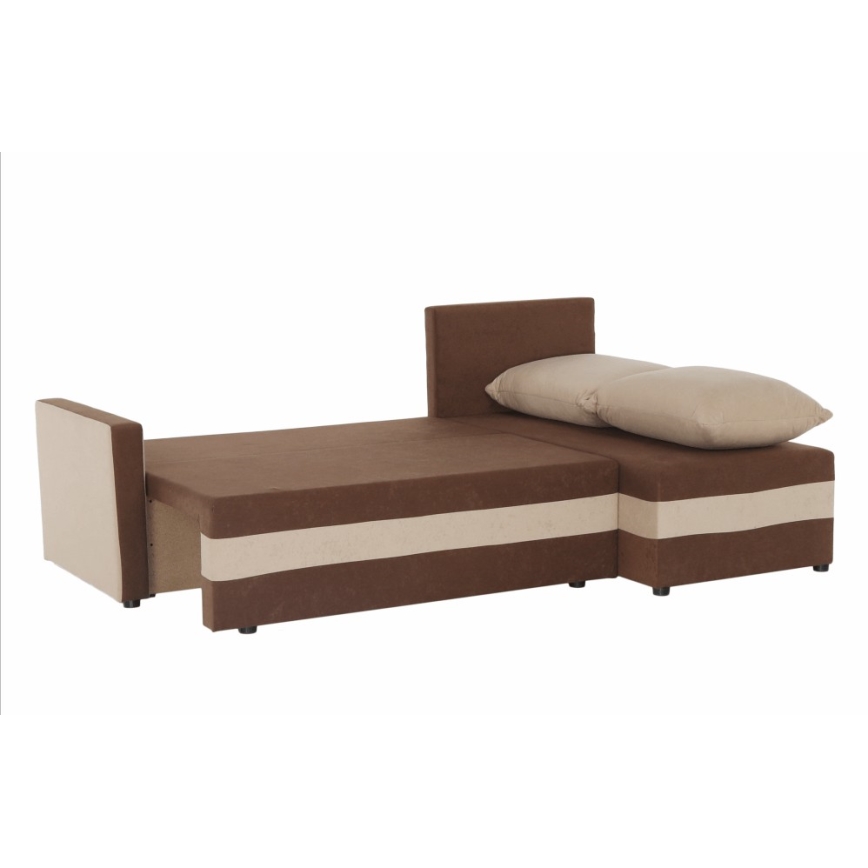 Gestoffeerde, universele, opvouwbare hoekbank in L-vorm BRISTOL bruin/beige