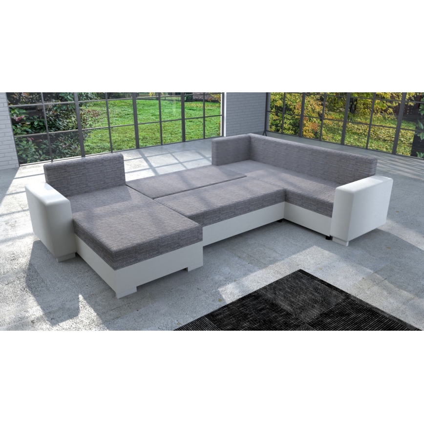 Gestoffeerde universele U-bank met slaapfunctie YORK wit/grijs