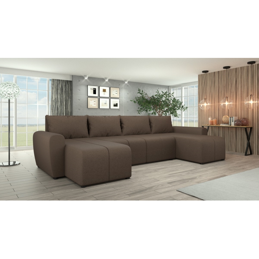 Gestoffeerde universele U-slaapbank NEWPORT, bruin