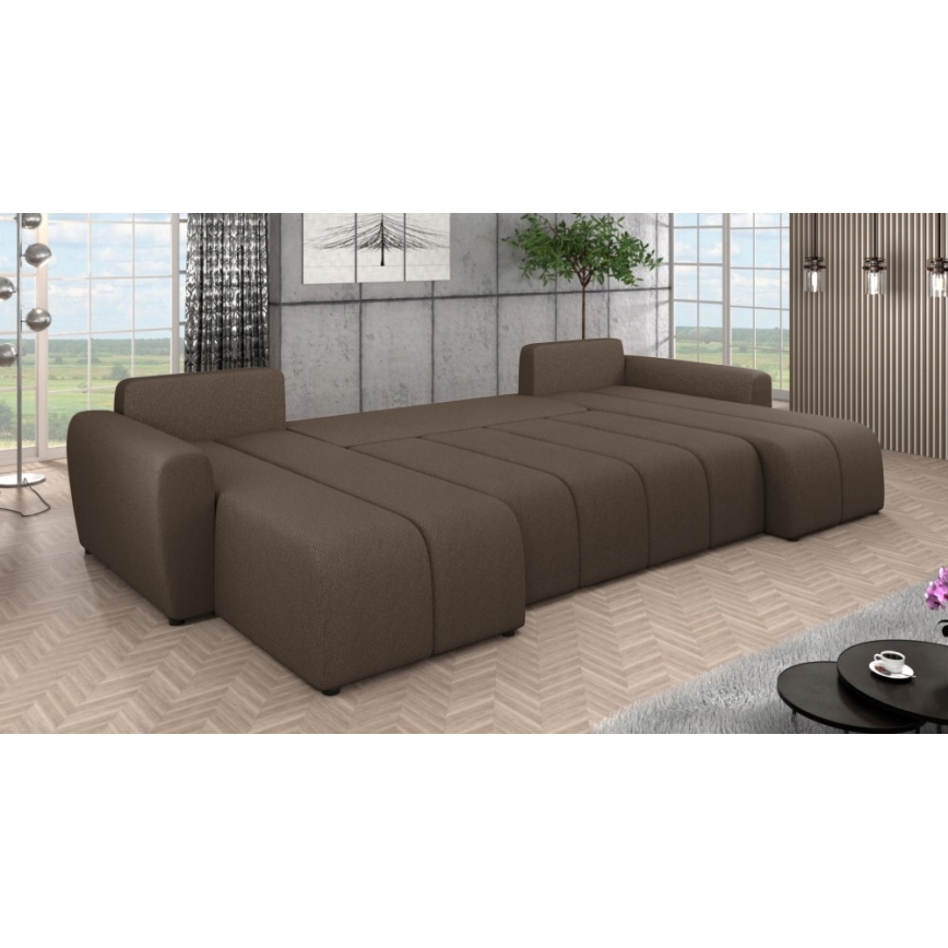 Gestoffeerde universele U-slaapbank NEWPORT, bruin