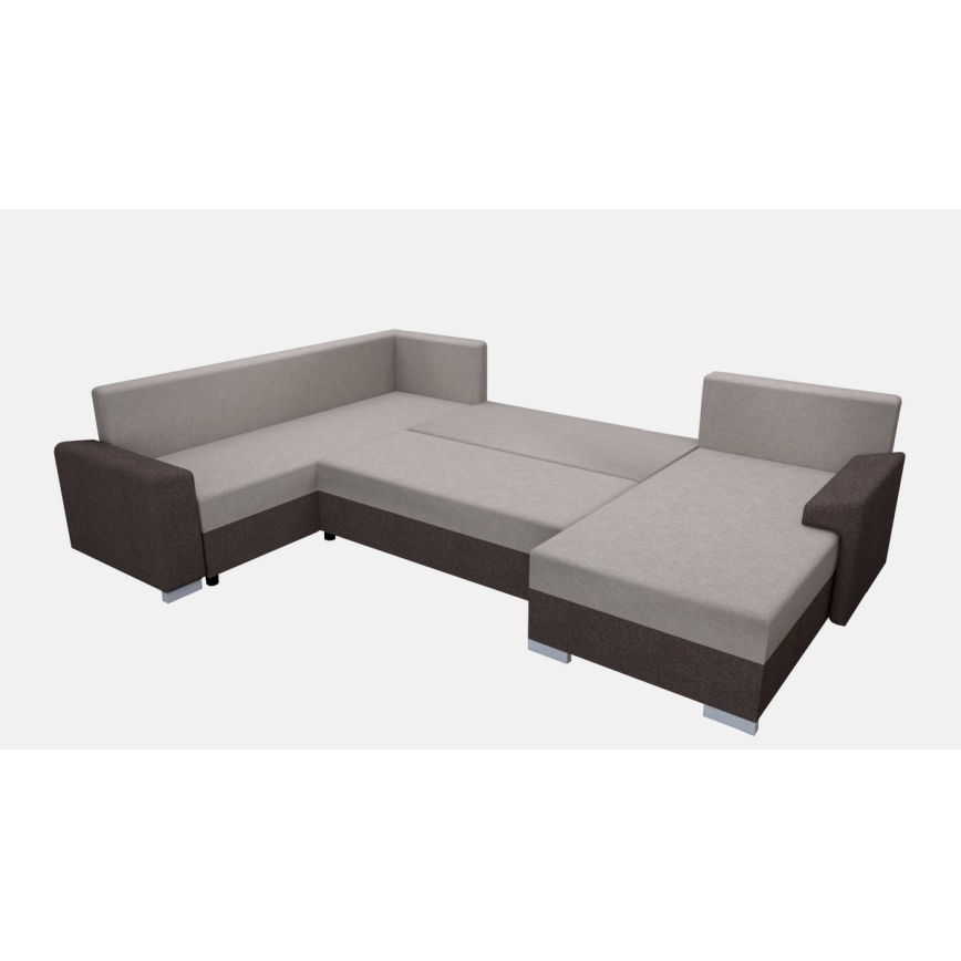 Gestoffeerde universele uitklapbare U-vormige bank OXFORD bruin/taupe
