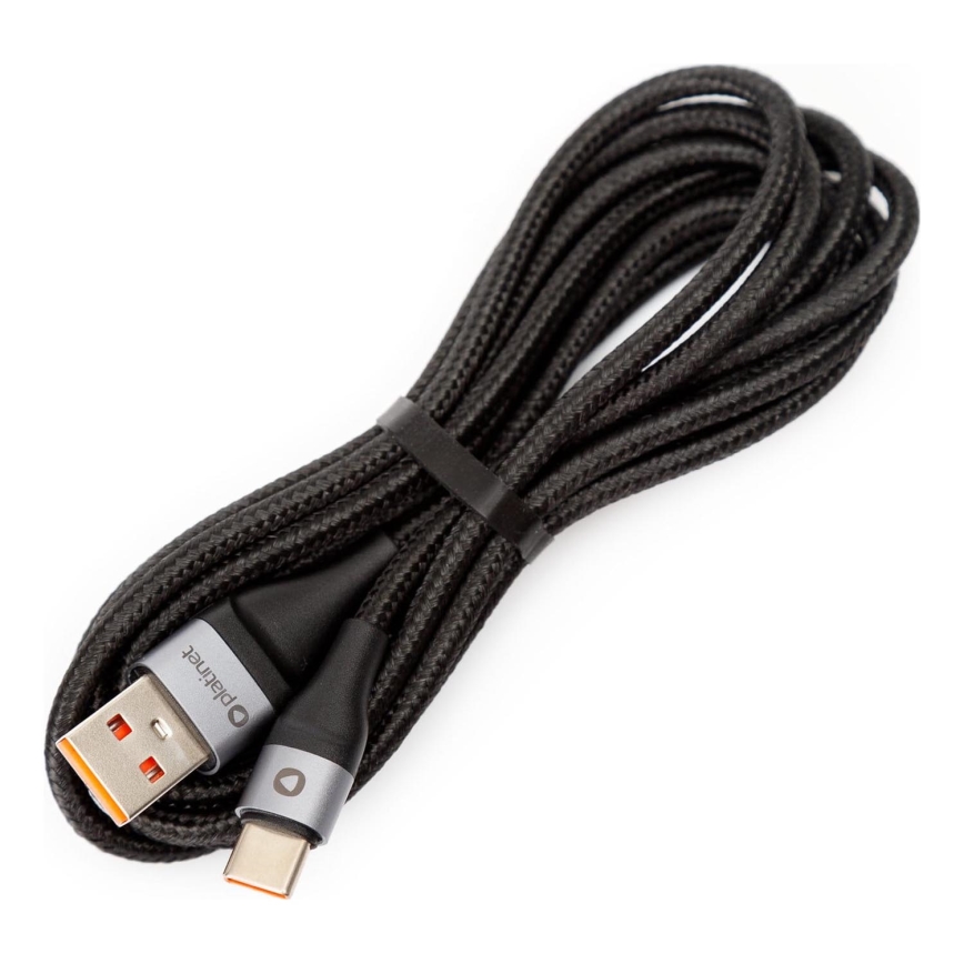 Gevlochten USB-kabel USB-A / USB-C verbindingsstuk 18W 2m zwart