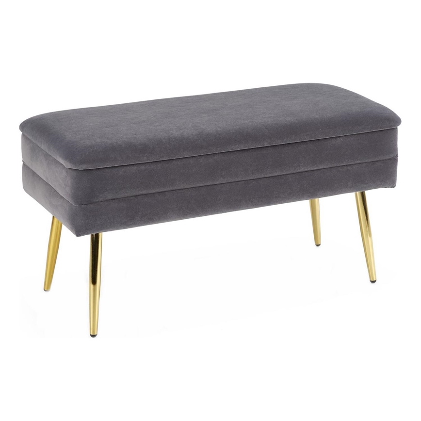 Gewatteerde bank met een opslagruimte VELVA 37x78 cm grijs/goud