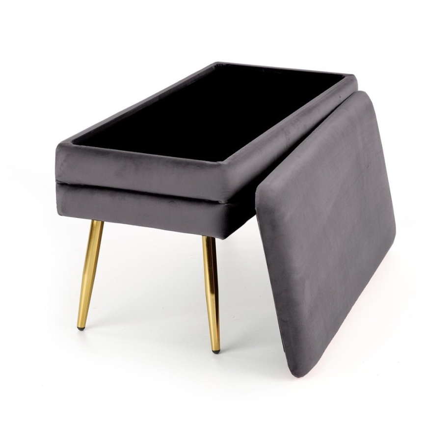 Gewatteerde bank met een opslagruimte VELVA 37x78 cm grijs/goud
