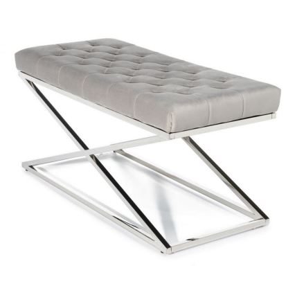 Gewatteerde bank SALIBA 44x97 cm glanzend chroom/grijs