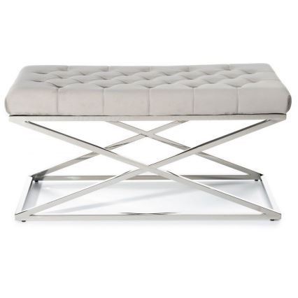 Gewatteerde bank SALIBA 44x97 cm glanzend chroom/grijs