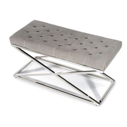 Gewatteerde bank SALIBA 44x97 cm glanzend chroom/grijs