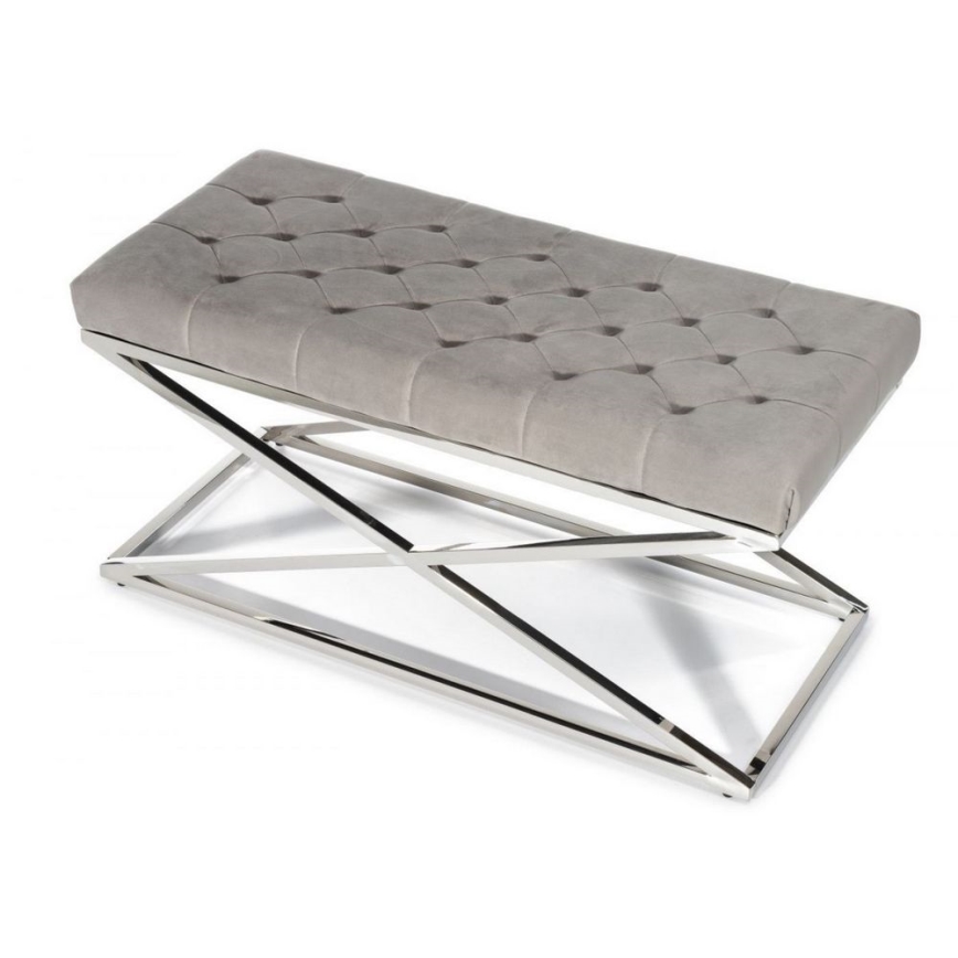 Gewatteerde bank SALIBA 44x97 cm glanzend chroom/grijs