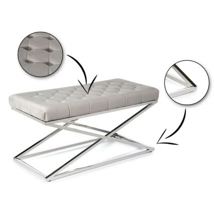 Gewatteerde bank SALIBA 44x97 cm glanzend chroom/grijs