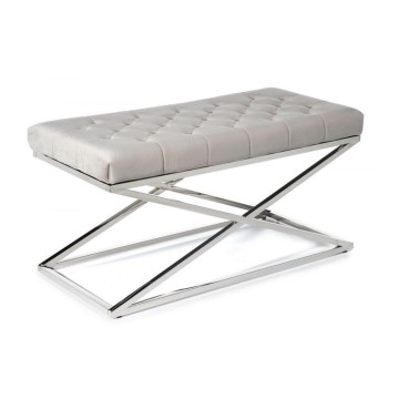 Gewatteerde bank SALIBA 44x97 cm glanzend chroom/grijs