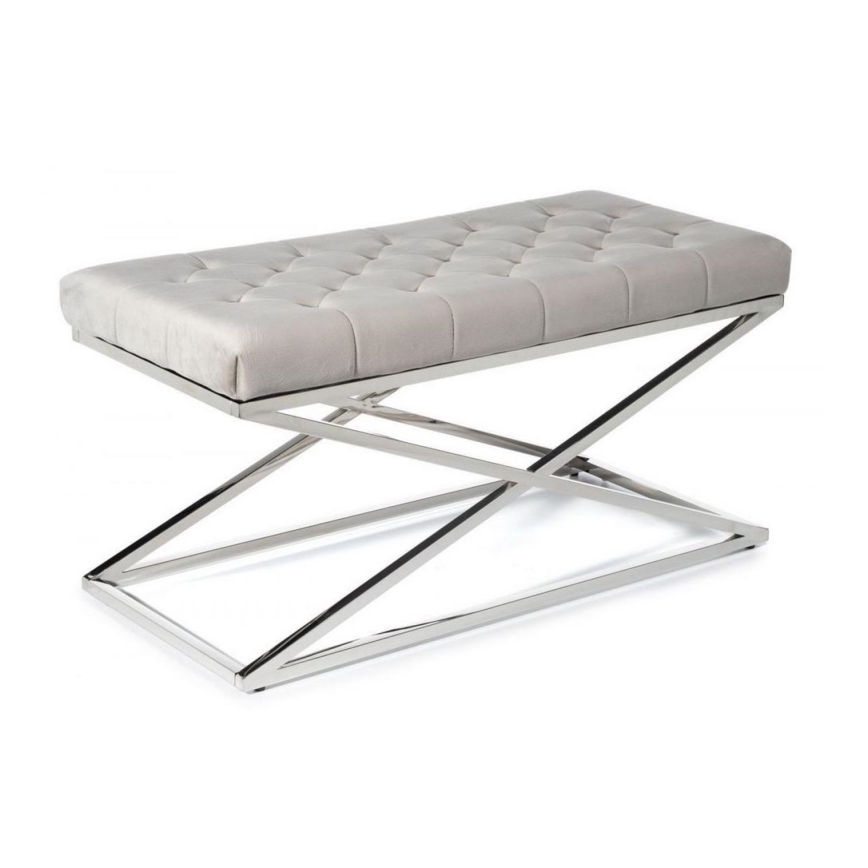 Gewatteerde bank SALIBA 44x97 cm glanzend chroom/grijs
