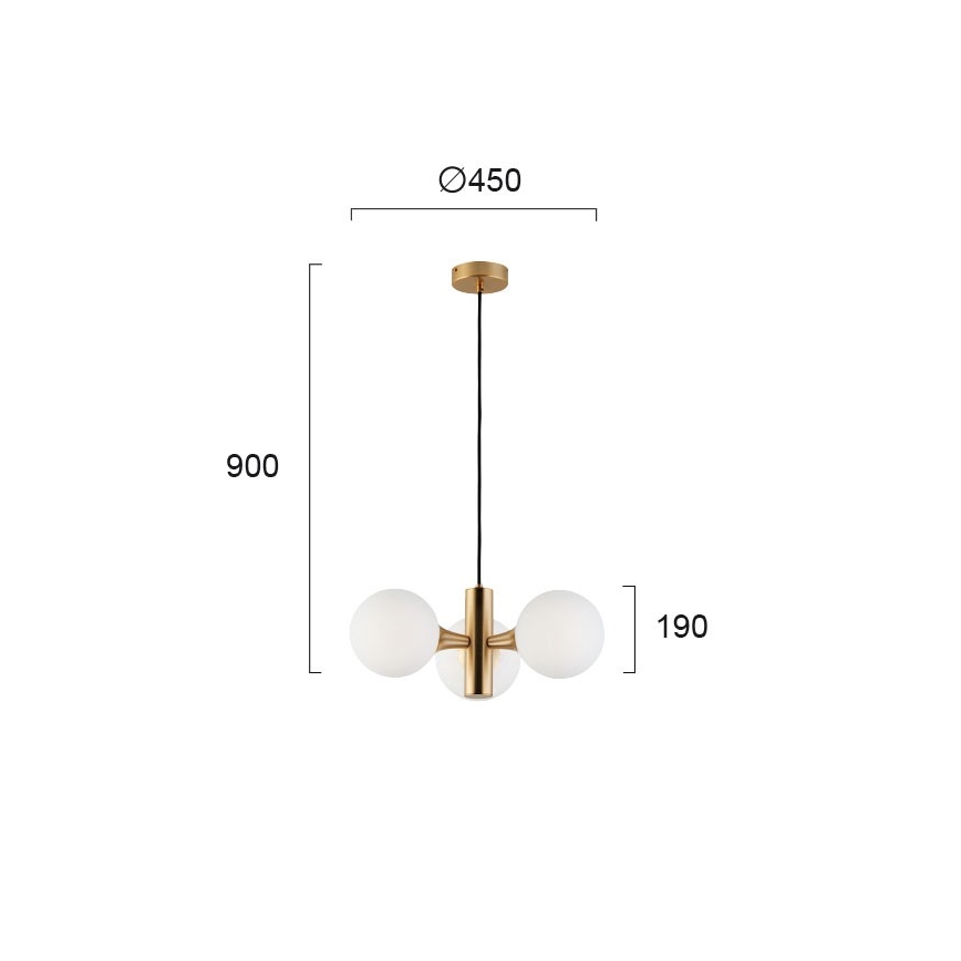 GLOBE hanglamp aan kabel 3xE14/7W/230V, goudkleurig