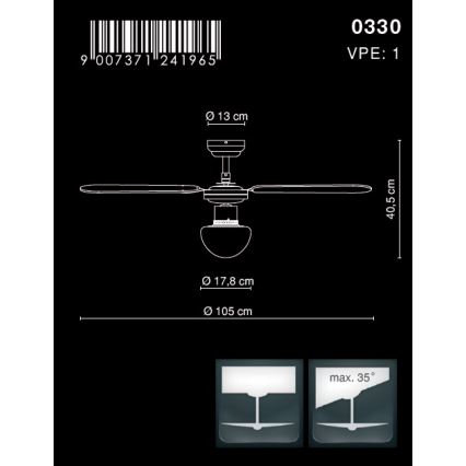 Globo - Plafondventilator 1xE27/60W/230V