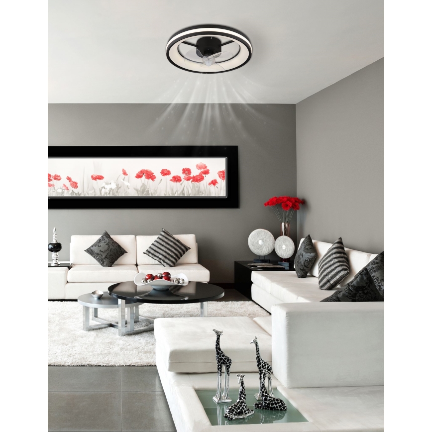 Globo - LED Dimbare plafondlamp met ventilator LED/30W/230V 2700-6500K zwart + afstandsbediening