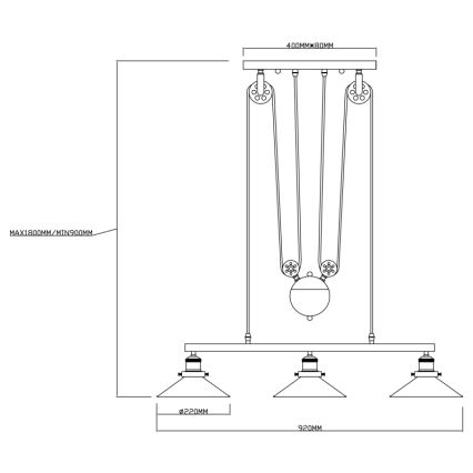 Globo - Hanglamp aan een koord 3xE27/60W/230V