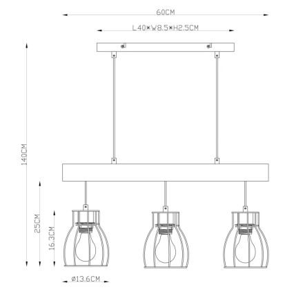 Globo 15326-3N - Hanglamp aan koord MINA 3xE27/40W/230V