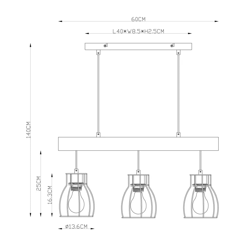 Globo 15326-3N - Hanglamp aan koord MINA 3xE27/40W/230V