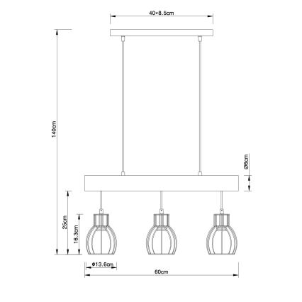 Globo - Hanglamp aan een koord 3xE27/60W/230V