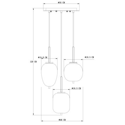 Globo 15345-3 - Hanglamp aan koord BLACKY 3xE14/40W/230V