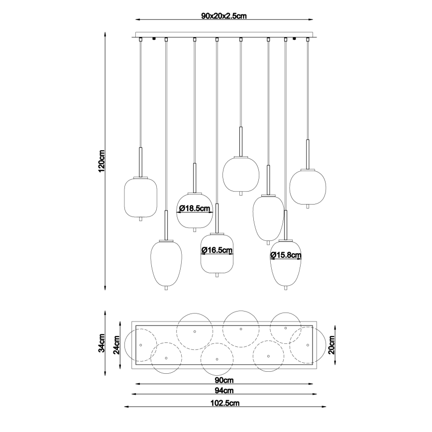 Globo - Hanglamp aan een koord 8xE14/40W/230V messing