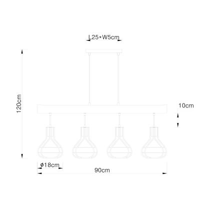 Globo 15388-4H - Hanglamp aan koord CLASTRA 4xE27/60W/230V